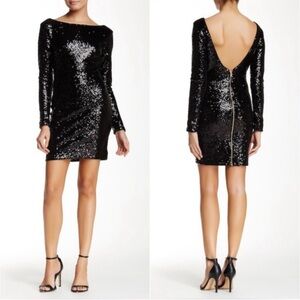 Dress the Population Kelly Long Sleeve Sequined Mini Dress in Black